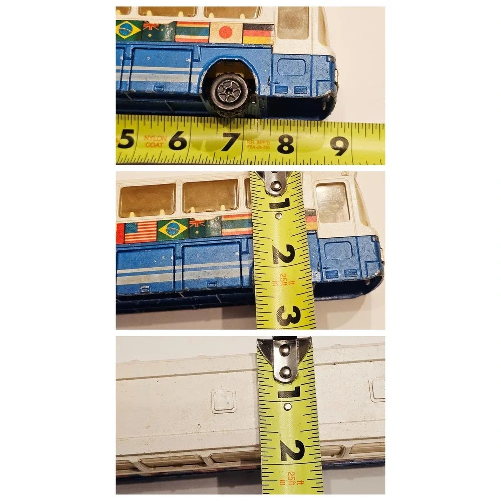 VTG Majorette Mercedes Tour Bus Toy 1/55 Blue‎ White International Flags France